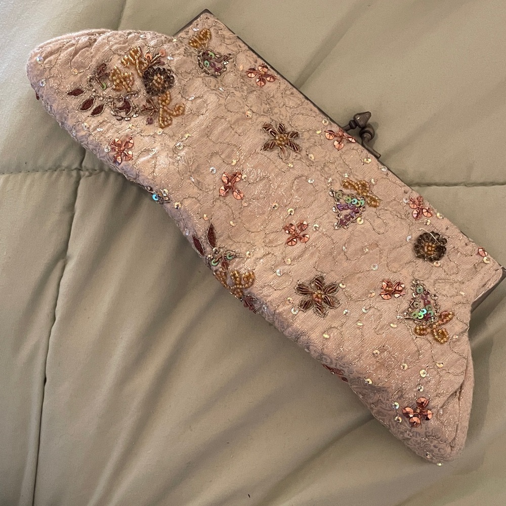 White House Black Market Beige Embellished Clutch vintage